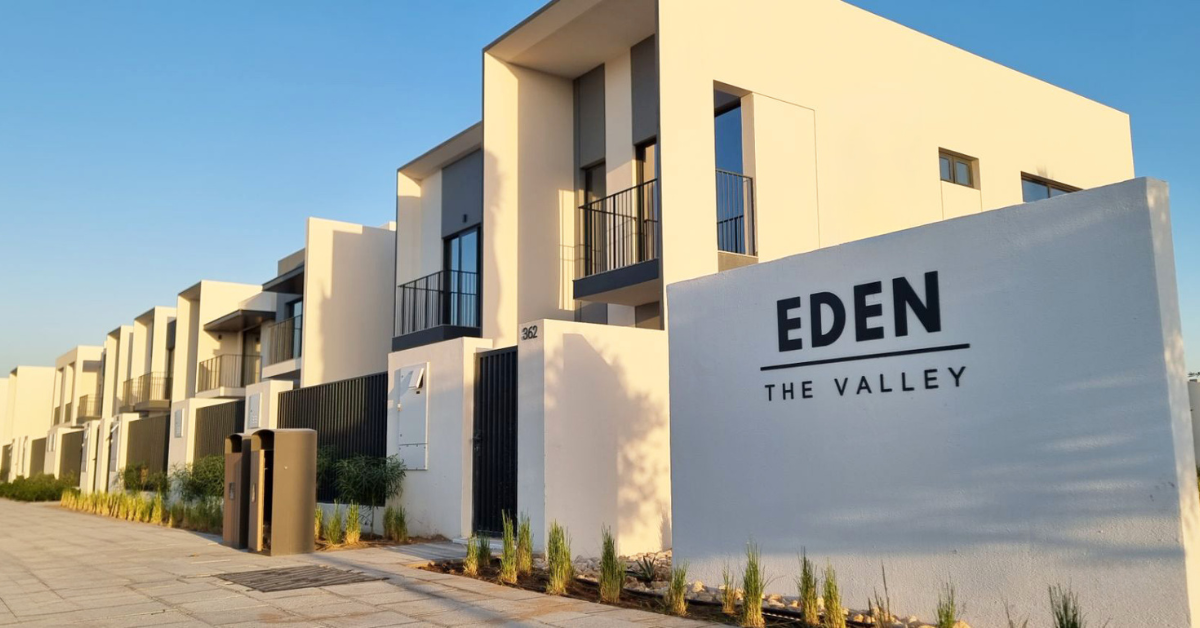 Eden villas — sunlit frontage, double-height elements, and private gardens