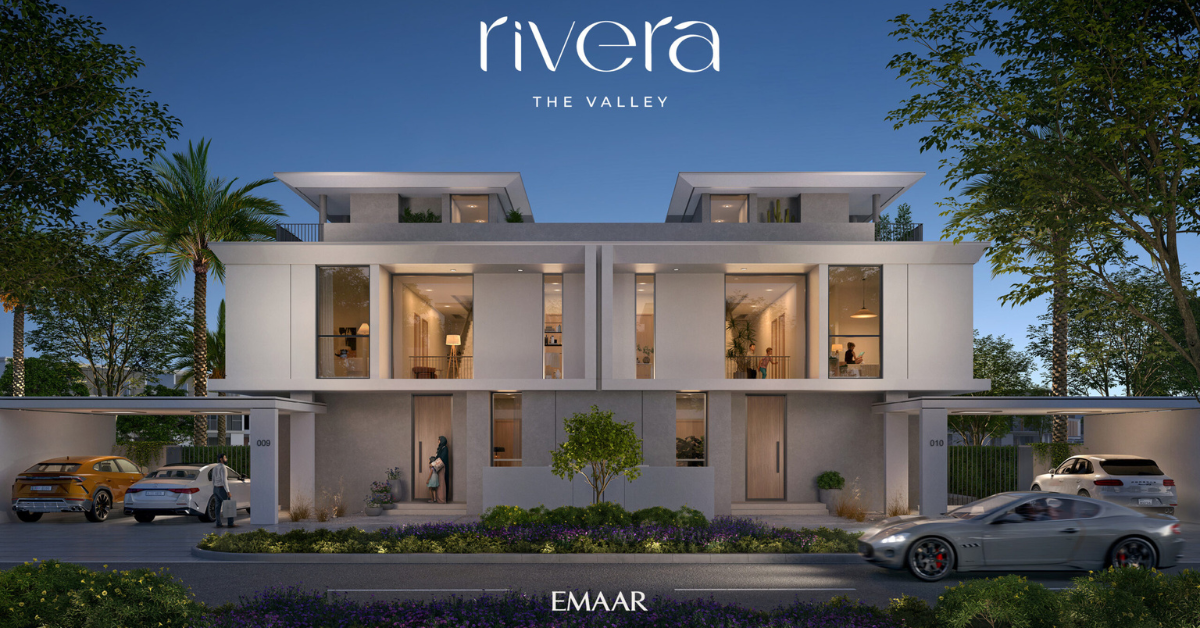 Rivera at The Valley by Emaar — villa streetscape and landscaped frontage